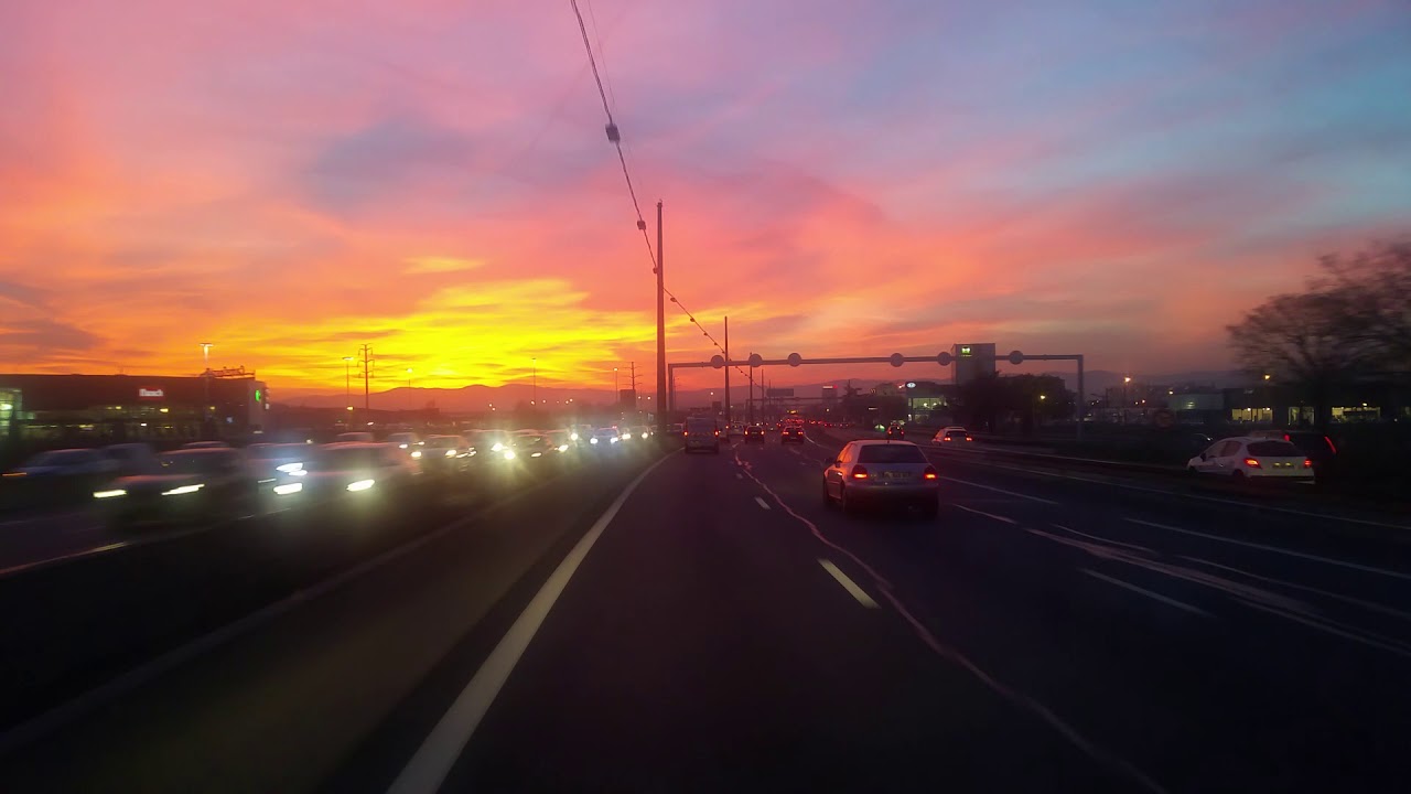 Lyon périphérique sud coucher de soleil