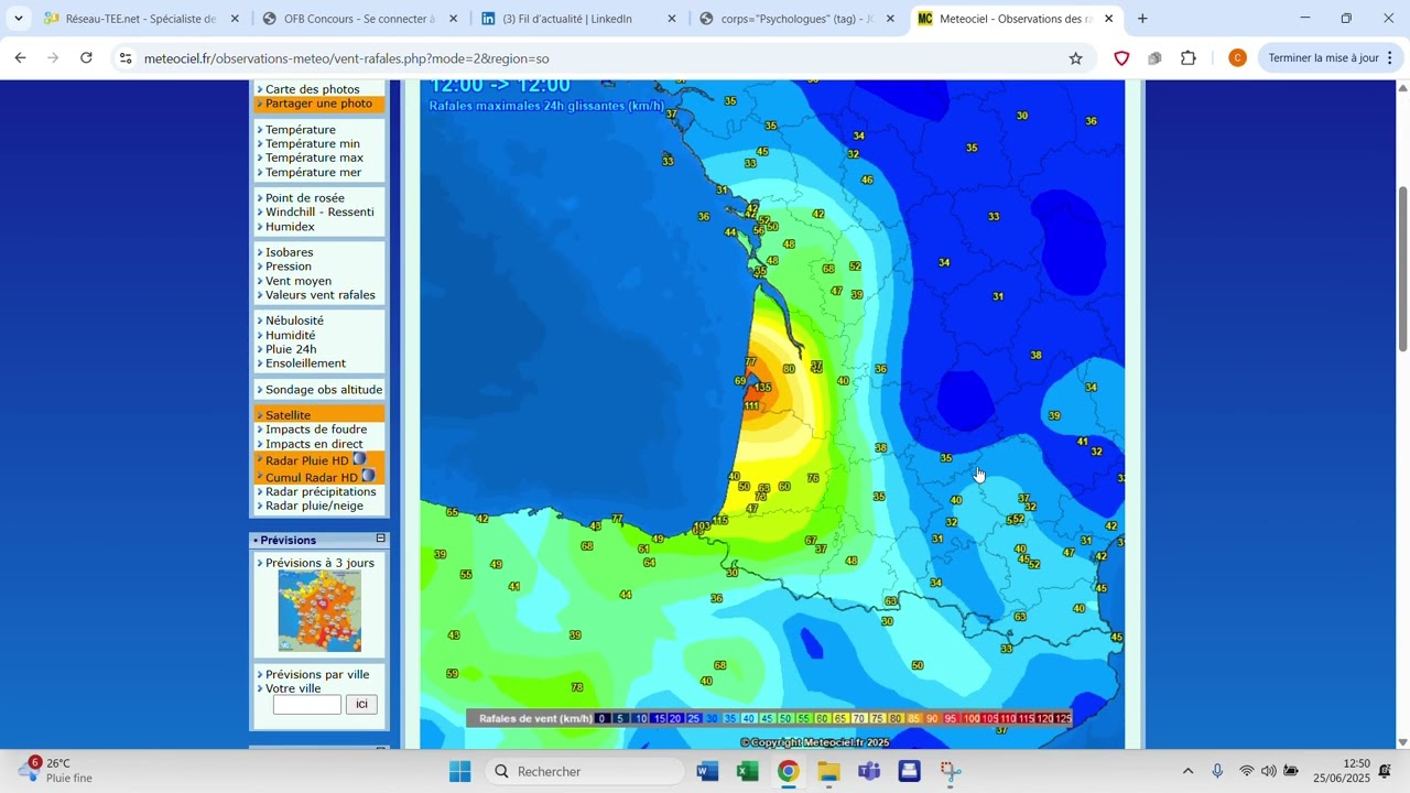 point météo du 25 juin 2025 concernant des orages violents