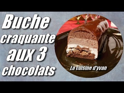 Bûche craquante aux 3 chocolats et son glaçage miroir