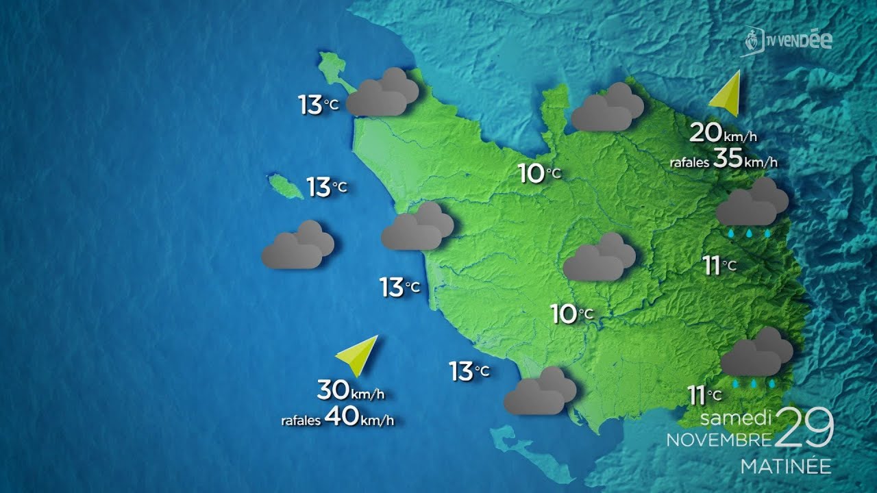 La météo de la Vendée du samedi 29 novembre 2025 : pluie et grisaille sur le département