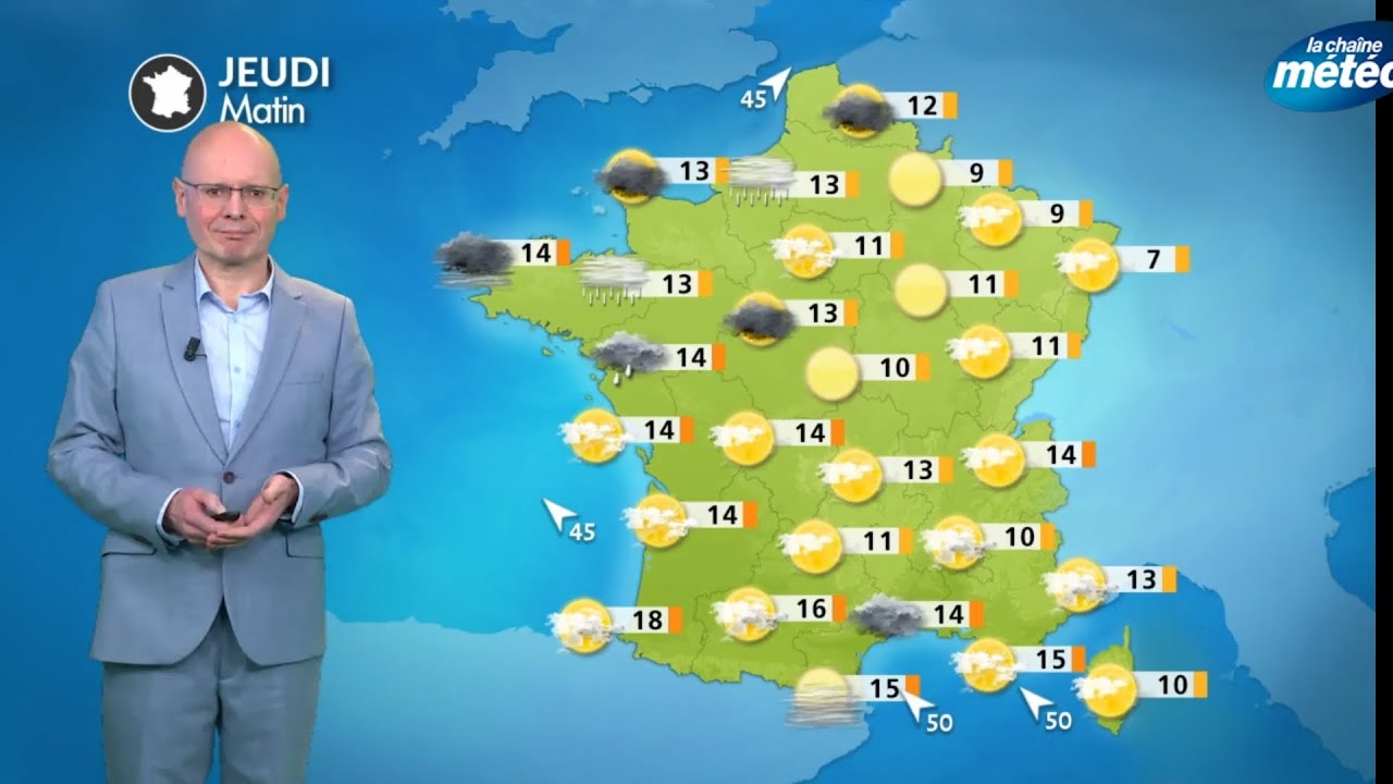Météo du Jeudi 13 Novembre 2025 : Grand douceur, mais ciel voilé et vent fort.
