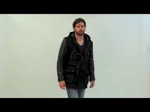 Duffle-coat en cuir et laine noir pour homme SCHOTT