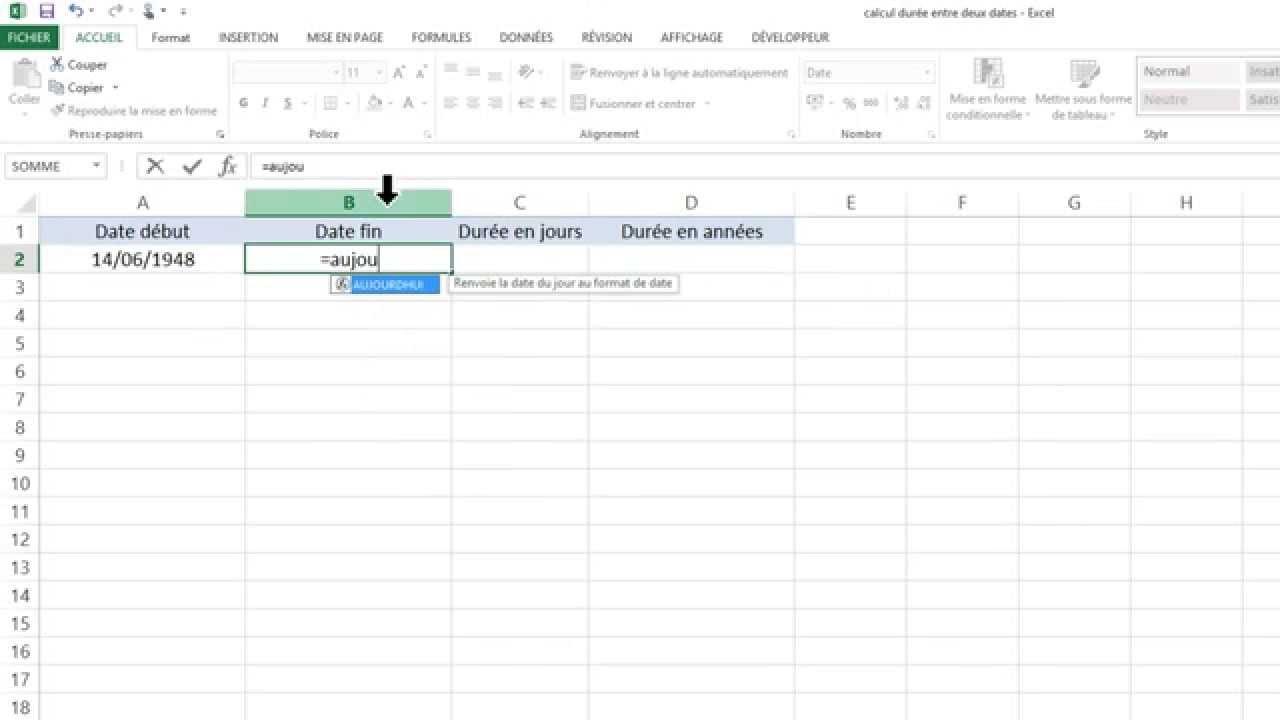 Excel - Calcul du nombre de jours entre deux dates