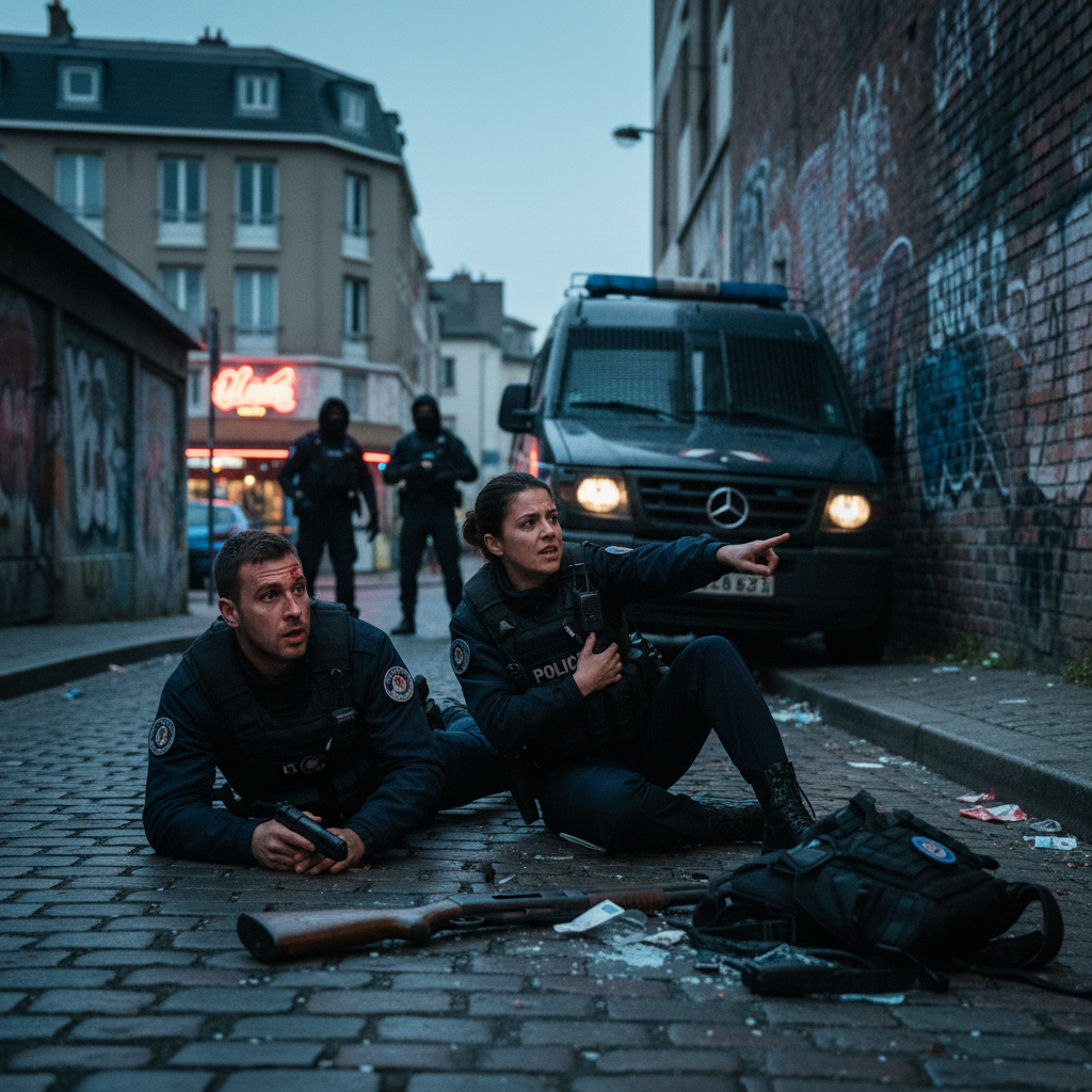 à lille-sud, deux policiers ont été violemment attaqués par un groupe cagoulé armé d'un fusil à pompe. une enquête est ouverte, avec des soupçons de lien avec le narcotrafic.
