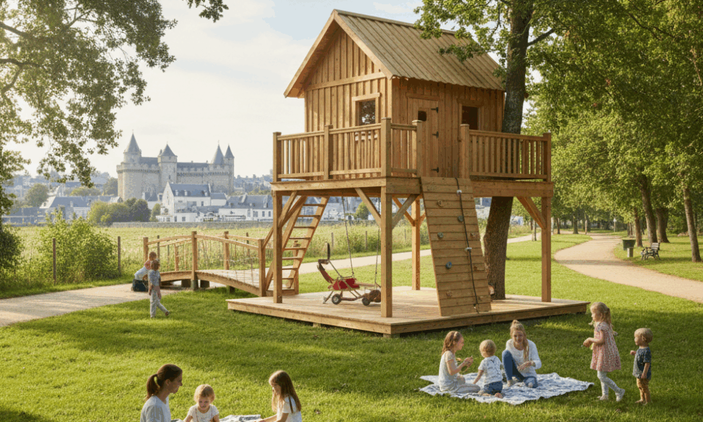 explorez une cabane perchée unique et accessible près de fougères, ouverte à tous pour une expérience insolite en pleine nature.