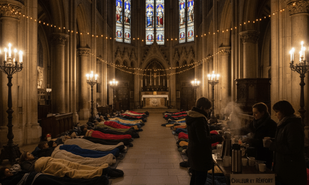 à lyon, entre 250 et 300 mineurs isolés cherchent refuge dans une église ce dimanche pour échapper au froid intense.