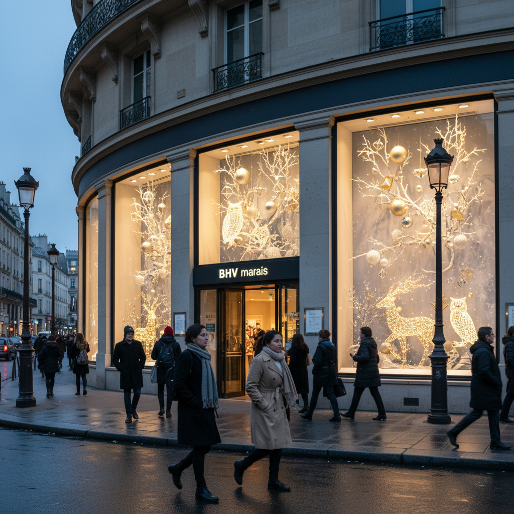 la ville de paris annonce la suppression des animations de noël sur la rue de rivoli, au niveau du bhv, marquant une année sans cadeaux ni festivités traditionnelles.