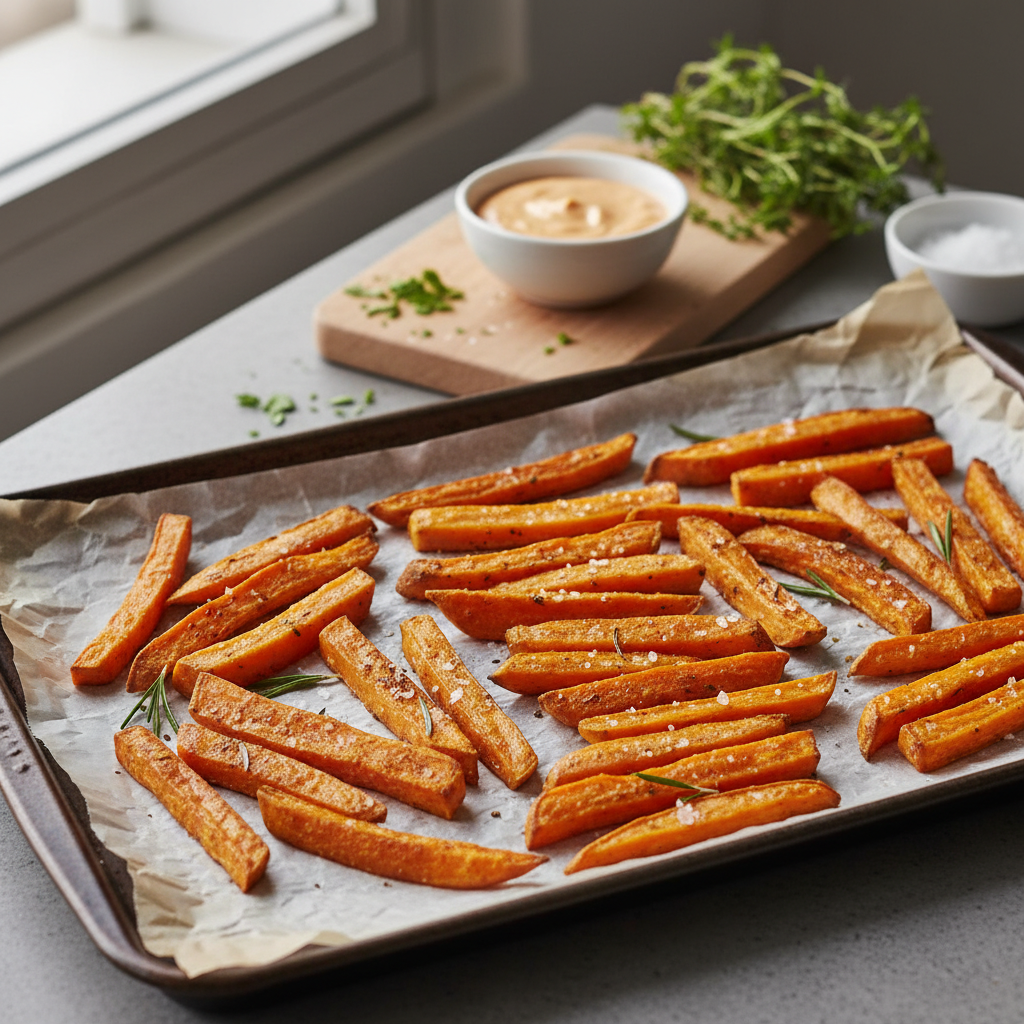 découvrez notre recette facile et saine de frites de patate douce au four, croustillantes à souhait pour un snack gourmand et léger.