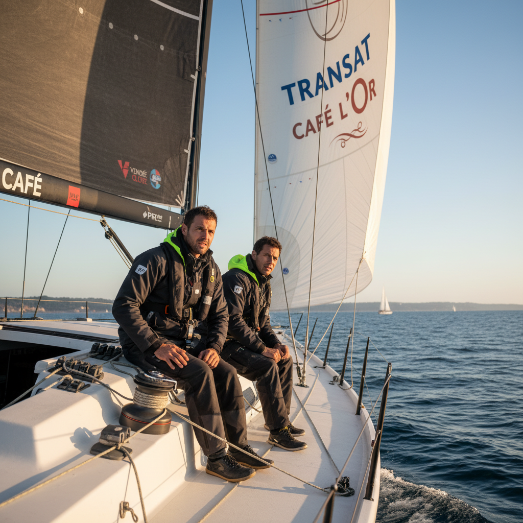 découvrez le transat café l'or, une aventure unique où le duo vendéen dutreux et boissières navigue à l'unisson, partageant passion et défis sur les eaux.