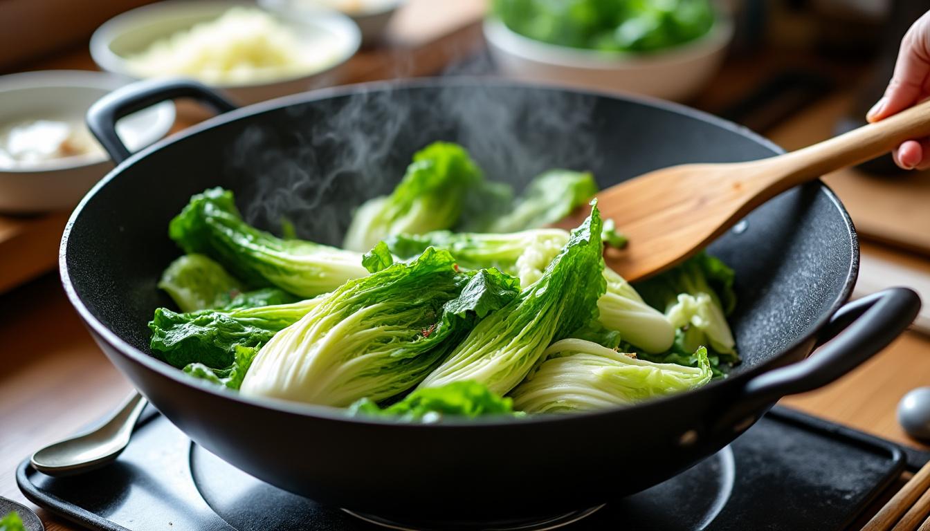 découvrez une recette rapide et savoureuse de chou chinois sauté au wok, accompagnée d'astuces et conseils pour réussir ce plat en un rien de temps.