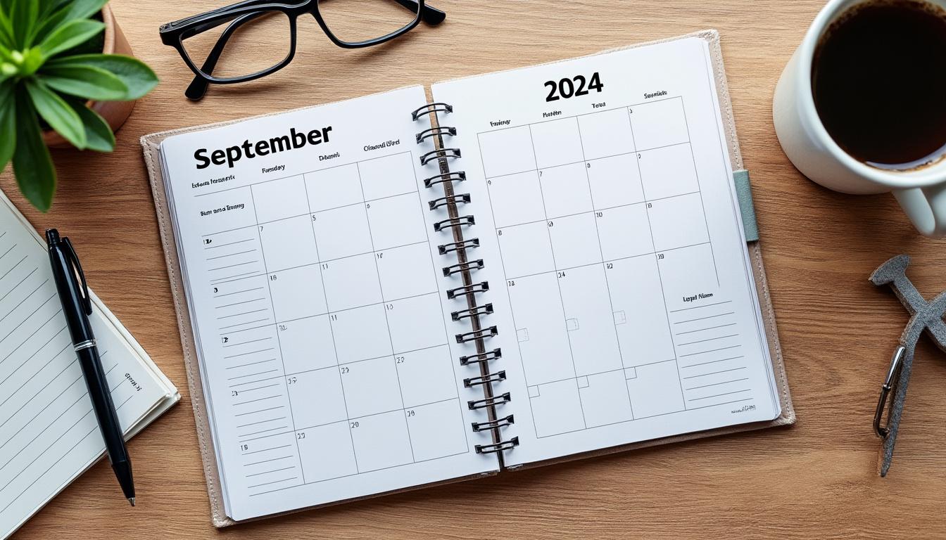découvrez notre planning de septembre 2024 à télécharger gratuitement. modèle prêt à imprimer pour organiser votre mois facilement et efficacement.